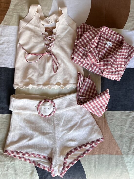 For Love And Lemons Tops - For Love & Lemons Mauve/Cream Checkered Bundle